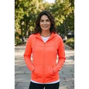 Neon Coral Pink Large Zip jacket with hood